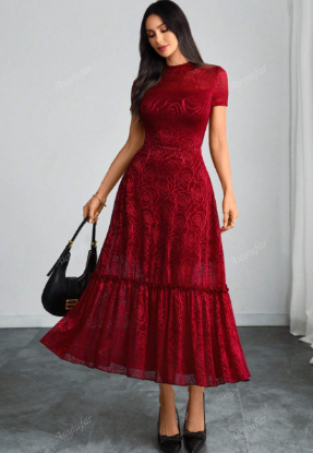 Picture of Women’s Dress – Lace, short sleeves, high neck
