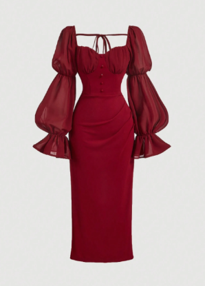 Picture of Women’s Dress –  Vintage Maxi, BUFF long sleeves, back tie