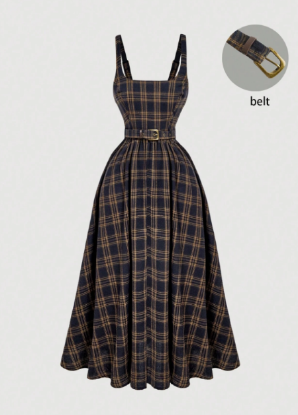 Picture of Women’s Dress –  Plaid, wide Strap, with belt