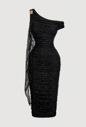 Picture of Women’s Dress – Off shoulder, Ruched, Metal Buckle