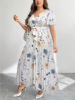 Picture of Women’s Dress – Midi Plus Size, V-Neck, Short sleeves, Belt
