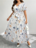 Picture of Women’s Dress – Midi Plus Size, V-Neck, Short sleeves, Belt