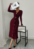 Picture of Women’s Dress – Elegant Knit, V-Neck, Long Sleeve, Buttoned, Fitted