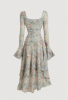 Picture of Women’s Dress –Vintage Floral, Long Sleeve, Ruffle Detail