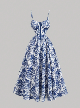 Picture of Women’s Corset Dress – Floral Bustier, Contrast Waist