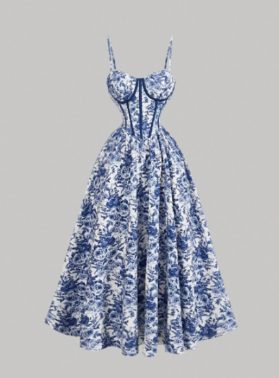 Picture of Women’s Corset Dress – Floral Bustier, Contrast Waist