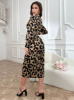 Picture of Women’s Wrap Maxi Dress – Leopard Print, Tie Detail, Evening Style