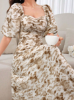 Picture of Women’s Elegant Dress – All-Over Print, Lantern Sleeves, Ruffle Collar