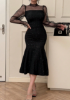 Picture of Women’s Elegant Evening Dress – Puff Sleeves, Sequins, High Neck, Mermaid Hem