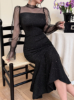 Picture of Women’s Elegant Evening Dress – Puff Sleeves, Sequins, High Neck, Mermaid Hem