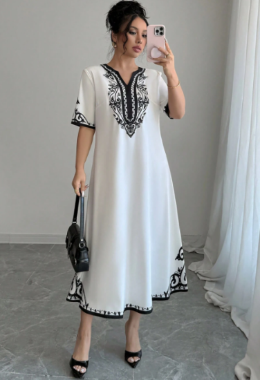 Picture of Women’s Elegant V-Neck Dress – Reverse Print