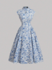 Picture of Women’s Chinese-Style Dress – Blue Floral, Buckle Detail