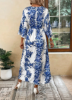 Picture of Women’s Maxi Dress – Deep V-Neck, Floral Print, Fitted Waist