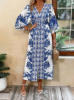 Picture of Women’s Maxi Dress – Deep V-Neck, Floral Print, Fitted Waist