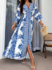 Picture of Women’s Maxi Dress – Deep V-Neck, Floral Print, Fitted Waist