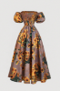 Picture of Women’s Vintage Dress – Brown, Sunflower Print
