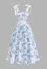 Picture of Women’s Elegant Dress – Floral Print, Ruffle Collar, Tie Shoulder