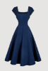 Picture of Women’s Midi Dress – Square Neck, Contrast Lace, Embroidered Puff Sleeves
