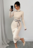 Picture of Women’s Knitted Sweater Dress – Turtleneck, Ribbed Bodycon, Bow Details