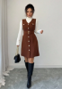 Picture of Women’s Vintage Corduroy Mini Dress – V-Neck, Metal Button Detail, Sleeveless
