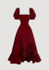 Picture of Women’s Midi Dress – Puff Sleeves, Waist Tie, Hem Slit