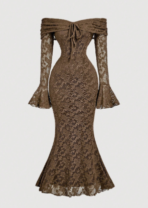 Picture of Women’s Off-Shoulder Lace Bodycon Dress – Front Bow, Long Sleeves