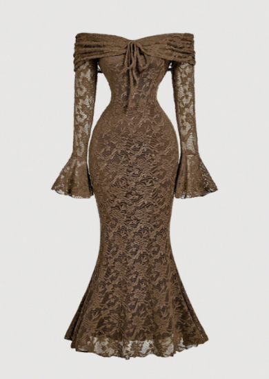 Picture of Women’s Off-Shoulder Lace Bodycon Dress – Front Bow, Long Sleeves