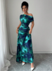 Picture of Women’s Minimalist dress- Asymmetric Shoulder & Waist Ruffle with Pattern