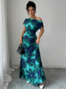 Picture of Women’s Minimalist dress- Asymmetric Shoulder & Waist Ruffle with Pattern