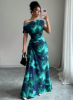 Picture of Women’s Minimalist dress- Asymmetric Shoulder & Waist Ruffle with Pattern