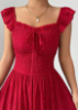 Picture of Women’s Elegant Dress – Square Neck, Polka Dot Chiffon, Flowing Maxi Skirt