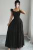 Picture of Women’s Elegant Dress – Square Neck, Polka Dot Chiffon, Flowing Maxi Skirt