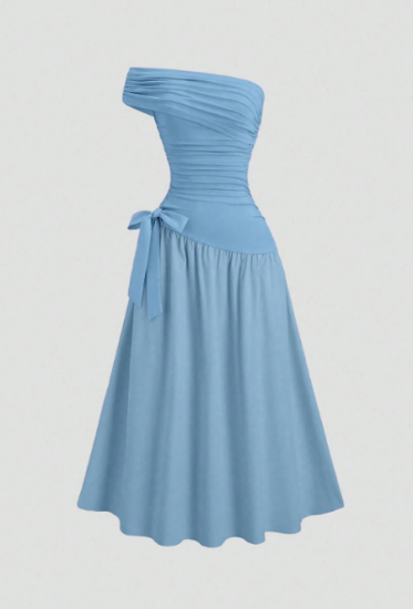 Picture of Women’s Elegant Summer Dress –  Asymmetric Hem, One-Shoulder Style