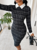 Picture of Women’s Tweed Midi Dress – Shirt Collar, Bodycon Workwear