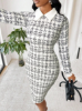 Picture of Women’s Tweed Midi Dress – Shirt Collar, Bodycon Workwear
