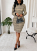 Picture of Women’s Tweed Midi Dress – Shirt Collar, Bodycon Workwear