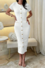 Picture of Women’s Elegant Solid Dress – Zipper, Fake Buckle, Short Sleeve