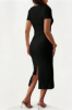 Picture of Women’s Elegant Solid Dress – Zipper, Fake Buckle, Short Sleeve
