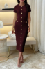 Picture of Women’s Elegant Solid Dress – Zipper, Fake Buckle, Short Sleeve