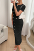 Picture of Women’s Elegant Solid Dress – Zipper, Fake Buckle, Short Sleeve
