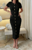 Picture of Women’s Elegant Solid Dress – Zipper, Fake Buckle, Short Sleeve