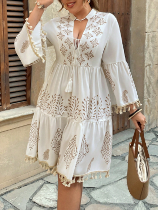 Picture of Women's Plus Size Boho Holiday Dress – Deep V-Neck