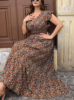 Picture of Women's  Plus Size Elegant Maxi Dress – V-Neckline, Patterned Fabric, Flowing Silhouette