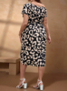 Picture of Women's Plus Size Dress  - Leopard Print Strap with Metal Decoration