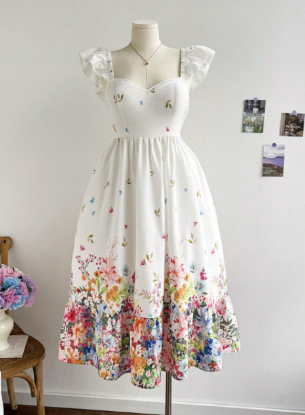 Picture of Women's Plus Size Boho Dress – Multicolor Floral, Back Tie & Flutter Sleeves