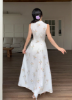 Picture of Women’s Elegant Long Dress – shirt style Neckline, Floral Pattern, sleeveless