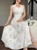 Picture of Women’s Elegant Long Dress – shirt style Neckline, Floral Pattern, sleeveless