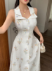 Picture of Women’s Elegant Long Dress – shirt style Neckline, Floral Pattern, sleeveless
