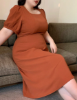 Picture of Women's Elegant Plus Size Midi Dress – Square Neckline, Ruched Waist, Summer Style