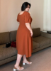 Picture of Women's Elegant Plus Size Midi Dress – Square Neckline, Ruched Waist, Summer Style